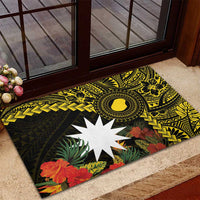 Gold Nauru Rubber Doormat Naoero Map With Polynesian Tropical Flowers LT14 - Polynesian Pride