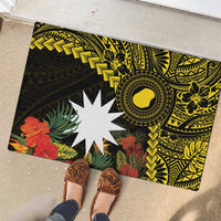 Gold Nauru Rubber Doormat Naoero Map With Polynesian Tropical Flowers LT14 - Polynesian Pride