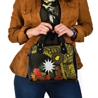 Gold Nauru Shoulder Handbag Naoero Map With Polynesian Tropical Flowers LT14 - Polynesian Pride