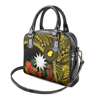 Gold Nauru Shoulder Handbag Naoero Map With Polynesian Tropical Flowers LT14 - Polynesian Pride