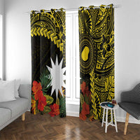 Gold Nauru Window Curtain Naoero Map With Polynesian Tropical Flowers LT14 With Grommets Gold - Polynesian Pride