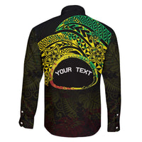 Personalised Nukuoro Atoll Family Matching Off The Shoulder Long Sleeve Dress and Hawaiian Shirt Polynesian Tattoo Curves Reggae Version LT14 - Polynesian Pride