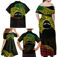 Personalised Nukuoro Atoll Family Matching Off Shoulder Maxi Dress and Hawaiian Shirt Polynesian Tattoo Curves Reggae Version LT14 - Polynesian Pride