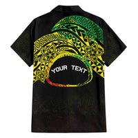 Personalised Nukuoro Atoll Family Matching Off Shoulder Short Dress and Hawaiian Shirt Polynesian Tattoo Curves Reggae Version LT14 - Polynesian Pride