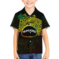 Personalised Nukuoro Atoll Family Matching Off Shoulder Short Dress and Hawaiian Shirt Polynesian Tattoo Curves Reggae Version LT14 Son's Shirt Reggae - Polynesian Pride