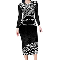 Personalised Pohnpei Nukuoro Micronesia Family Matching Long Sleeve Bodycon Dress and Hawaiian Shirt Polynesian Tattoo Curves Black Version LT14 Mom's Dress Black - Polynesian Pride