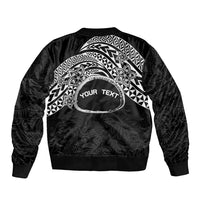 Personalised Pohnpei Nukuoro Micronesia Sleeve Zip Bomber Jacket Polynesian Tattoo Curves Black Version LT14 - Polynesian Pride
