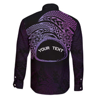 Personalised Pohnpei Nukuoro Micronesia Family Matching Long Sleeve Bodycon Dress and Hawaiian Shirt Polynesian Tattoo Curves Purple Version LT14 - Polynesian Pride
