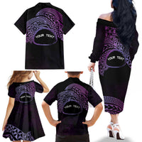 Personalised Pohnpei Nukuoro Micronesia Family Matching Off The Shoulder Long Sleeve Dress and Hawaiian Shirt Polynesian Tattoo Curves Purple Version LT14 - Polynesian Pride