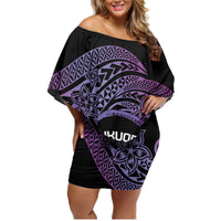 Personalised Pohnpei Nukuoro Micronesia Family Matching Off Shoulder Short Dress and Hawaiian Shirt Polynesian Tattoo Curves Purple Version LT14 Mom's Dress Purple - Polynesian Pride