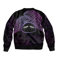 Personalised Pohnpei Nukuoro Micronesia Sleeve Zip Bomber Jacket Polynesian Tattoo Curves Purple Version LT14 - Polynesian Pride