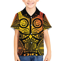 Marquesas Islands Family Matching Off Shoulder Maxi Dress and Hawaiian Shirt Marquesan Tattoo Yellow Gradient - Polynesian Pride