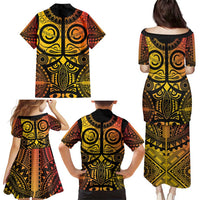 Marquesas Islands Family Matching Puletasi and Hawaiian Shirt Marquesan Tattoo Yellow Gradient LT14 - Polynesian Pride