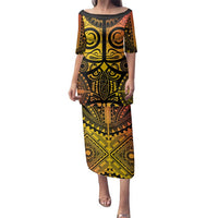 Marquesas Islands Family Matching Puletasi and Hawaiian Shirt Marquesan Tattoo Yellow Gradient LT14 Mom's Dress Yellow - Polynesian Pride
