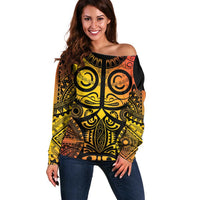 Marquesas Islands Off Shoulder Sweater Marquesan Tattoo Yellow Gradient LT14 Women Yellow - Polynesian Pride