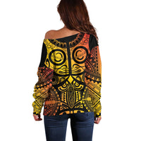 Marquesas Islands Off Shoulder Sweater Marquesan Tattoo Yellow Gradient LT14 - Polynesian Pride