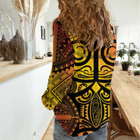 Marquesas Islands Women Casual Shirt Marquesan Tattoo Yellow Gradient LT14 - Polynesian Pride