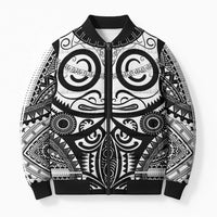 Marquesas Islands Bomber Puffer Jacket Marquesan Tattoo Black White Color LT14 Unisex Black - Polynesian Pride