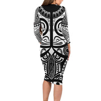 Marquesas Islands Family Matching Long Sleeve Bodycon Dress and Hawaiian Shirt Marquesan Tattoo Black White Color LT14 - Polynesian Pride