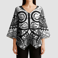 Marquesas Islands Kimono Sleeve Blouse Marquesan Tattoo Black White Color LT14 - Polynesian Pride