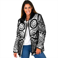Marquesas Islands Padded Jacket Marquesan Tattoo Black White Color LT14 Women Black - Polynesian Pride