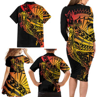 Gradient Marquesas Islands Family Matching Long Sleeve Bodycon Dress and Hawaiian Shirt Marquesan Matatiki Hammerhead Shark Patutiki LT14 - Polynesian Pride