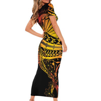 Gradient Marquesas Islands Family Matching Short Sleeve Bodycon Dress and Hawaiian Shirt Marquesan Matatiki Hammerhead Shark Patutiki LT14 - Polynesian Pride