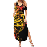 Gradient Marquesas Islands Summer Maxi Dress Marquesan Matatiki Hammerhead Shark Patutiki LT14 Women Yellow - Polynesian Pride