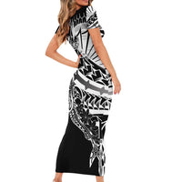 Black White Marquesas Islands Family Matching Short Sleeve Bodycon Dress and Hawaiian Shirt Marquesan Matatiki Hammerhead Shark Patutiki LT14 - Polynesian Pride