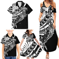 Black White Marquesas Islands Family Matching Summer Maxi Dress and Hawaiian Shirt Marquesan Matatiki Hammerhead Shark Patutiki LT14 - Polynesian Pride