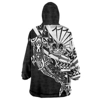 Black White Marquesas Islands Wearable Blanket Hoodie Marquesan Matatiki Hammerhead Shark Patutiki LT14 - Polynesian Pride