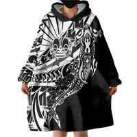 Black White Marquesas Islands Wearable Blanket Hoodie Marquesan Matatiki Hammerhead Shark Patutiki LT14 - Polynesian Pride