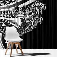 Black White Marquesas Islands Window Curtain Marquesan Matatiki Hammerhead Shark Patutiki LT14 - Polynesian Pride