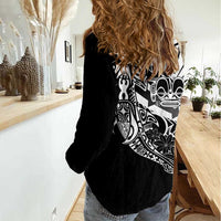 Black White Marquesas Islands Women Casual Shirt Marquesan Matatiki Hammerhead Shark Patutiki LT14 - Polynesian Pride
