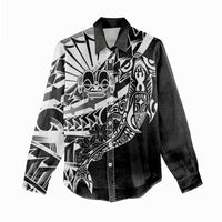 Black White Marquesas Islands Women Casual Shirt Marquesan Matatiki Hammerhead Shark Patutiki LT14 - Polynesian Pride