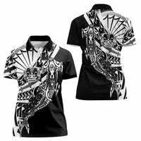 Black White Marquesas Islands Women Polo Shirt Marquesan Matatiki Hammerhead Shark Patutiki LT14 - Polynesian Pride