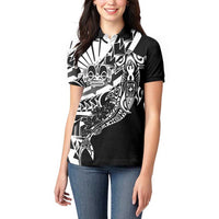 Black White Marquesas Islands Women Polo Shirt Marquesan Matatiki Hammerhead Shark Patutiki LT14 - Polynesian Pride