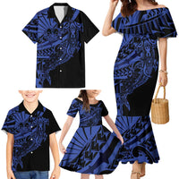 Blue Marquesas Islands Family Matching Mermaid Dress and Hawaiian Shirt Marquesan Matatiki Hammerhead Shark Patutiki LT14 - Polynesian Pride