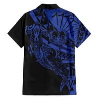 Blue Marquesas Islands Family Matching Off The Shoulder Long Sleeve Dress and Hawaiian Shirt Marquesan Matatiki Hammerhead Shark Patutiki LT14 - Polynesian Pride