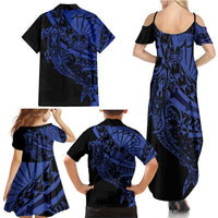 Blue Marquesas Islands Family Matching Summer Maxi Dress and Hawaiian Shirt Marquesan Matatiki Hammerhead Shark Patutiki LT14 - Polynesian Pride