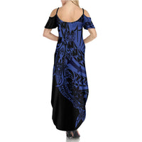 Blue Marquesas Islands Family Matching Summer Maxi Dress and Hawaiian Shirt Marquesan Matatiki Hammerhead Shark Patutiki LT14 - Polynesian Pride