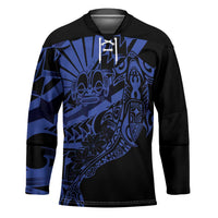 Blue Marquesas Islands Hockey Jersey Marquesan Matatiki Hammerhead Shark Patutiki - Polynesian Pride