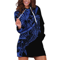 Blue Marquesas Islands Hoodie Dress Marquesan Matatiki Hammerhead Shark Patutiki LT14 Blue - Polynesian Pride