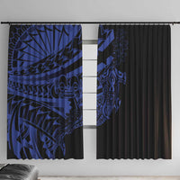 Blue Marquesas Islands Window Curtain Marquesan Matatiki Hammerhead Shark Patutiki LT14 With Hooks Blue - Polynesian Pride
