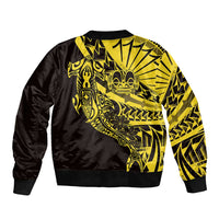 Yellow Marquesas Islands Bomber Jacket Marquesan Matatiki Hammerhead Shark Patutiki LT14 - Polynesian Pride