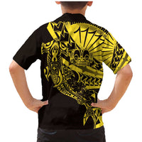 Yellow Marquesas Islands Family Matching Mermaid Dress and Hawaiian Shirt Marquesan Matatiki Hammerhead Shark Patutiki LT14 - Polynesian Pride