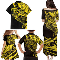 Yellow Marquesas Islands Family Matching Puletasi and Hawaiian Shirt Marquesan Matatiki Hammerhead Shark Patutiki LT14 - Polynesian Pride