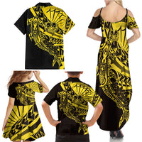 Yellow Marquesas Islands Family Matching Summer Maxi Dress and Hawaiian Shirt Marquesan Matatiki Hammerhead Shark Patutiki LT14 - Polynesian Pride