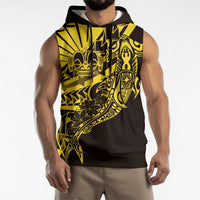 Yellow Marquesas Islands Sleeveless Hoodie Marquesan Matatiki Hammerhead Shark Patutiki LT14 - Polynesian Pride