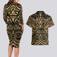 Austral Islands Couples Matching Long Sleeve Bodycon Dress and Hawaiian Shirt Tuhaa Pae Penu Stars Necklace Gold LT14 - Polynesian Pride